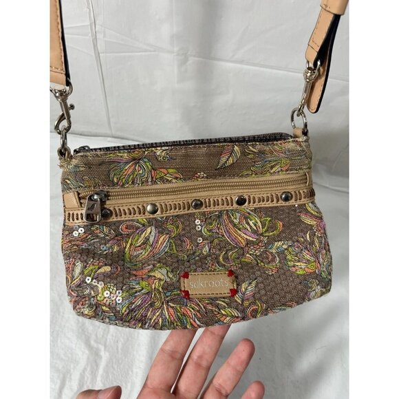 Sakroots Campus Mini Purse Artist Circle Peace Bird Print Crossbody Sequins Jute - Picture 1 of 16